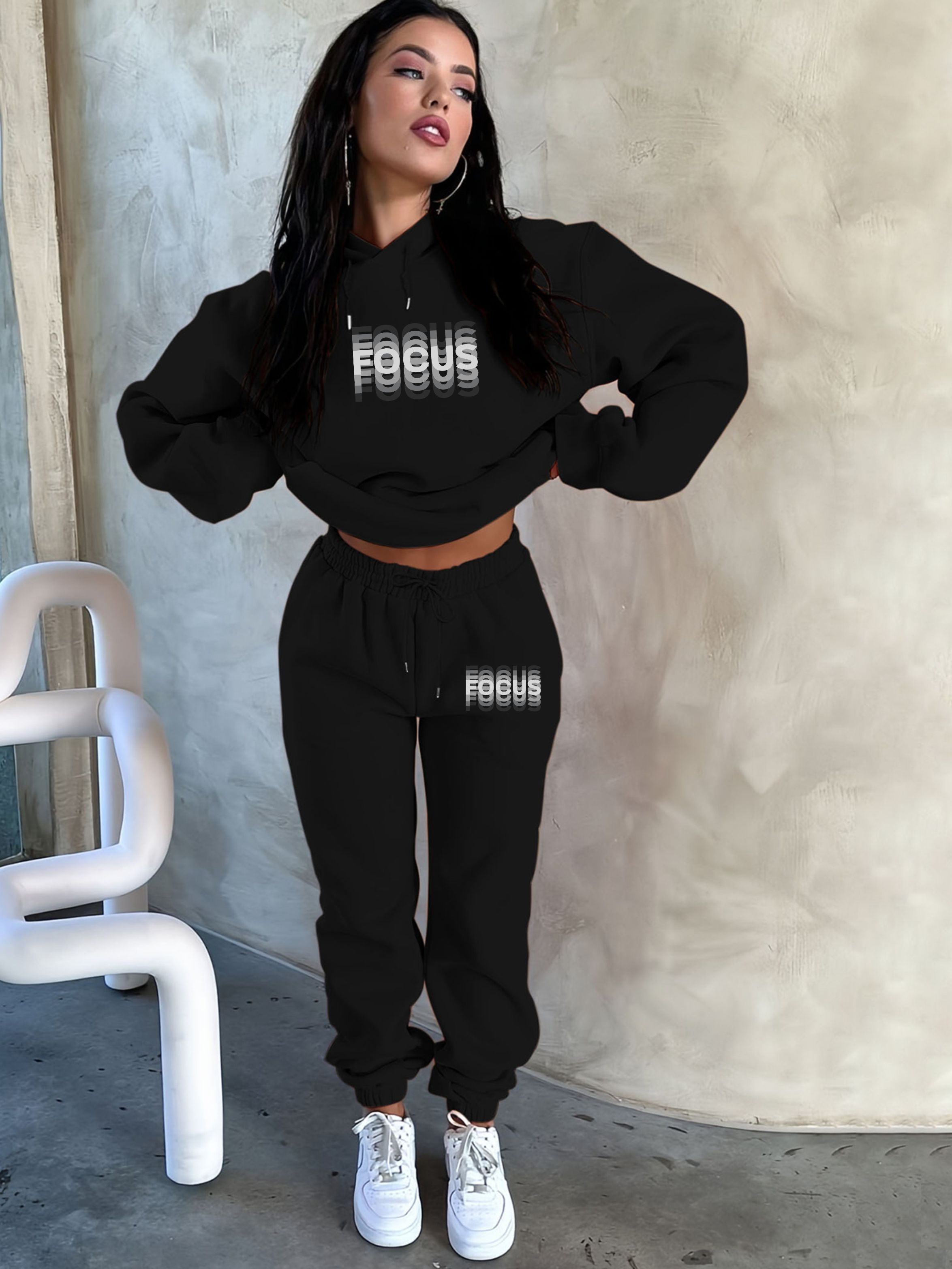 Street Fashion Women - ชุดวอร์มผ้าฟลีซหนาอบอุ่นสำหรับผู้หญิง 2 ชิ้น สวมใส่สบาย ลำลอง แฟชั่น