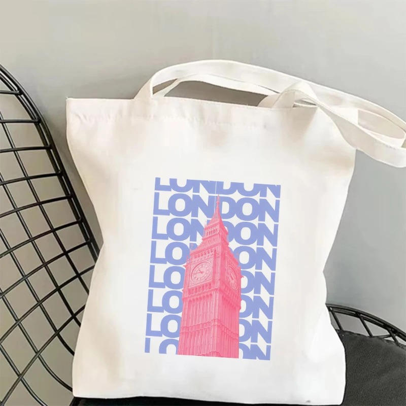 Tote Bag Canvas Print - ชิคาโก ลอนดอน หอไอเฟล กระเป๋าผ้าแคนวาสลายกราฟิก กระเป๋าสะพายไหล่ลำลองสำหรับผู้หญิง กระเป๋าเดินทาง