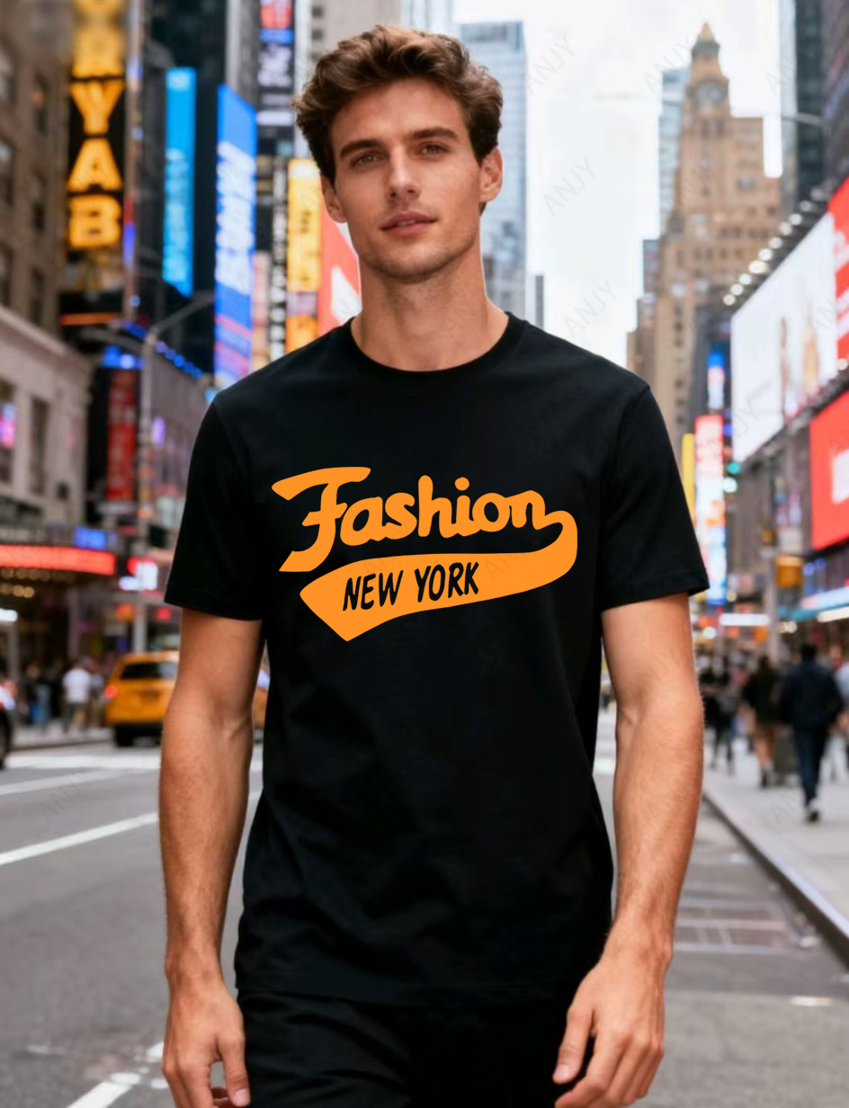 Street Style New York Fashion - เสื้อยืดพิมพ์ลายสไตล์นิวยอร์ก สตรีทสไตล์ ทรงหลวม ลำลอง สไตล์คู่รัก คอกลม