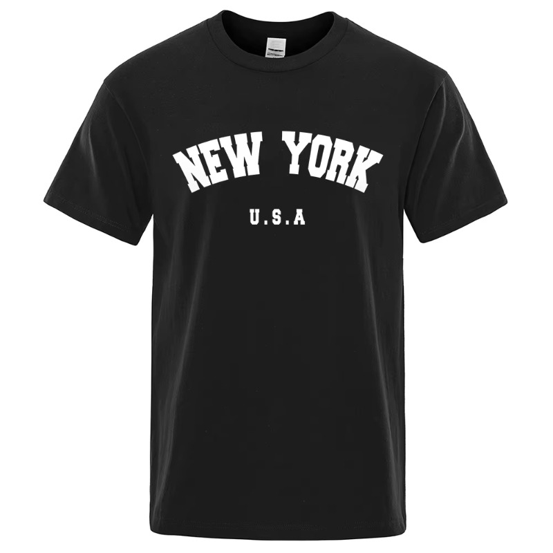 Street Style New York Fashion - U.S.A. นิวยอร์ก ยูเอสเอ ซิตี้ สตรีทเสื้อยืดพิมพ์ลายสำหรับผู้ชายเสื้อยืดโอเวอร์ไซส์ทรงหลวมแฟชั่นเสื้อผ้าฝ้ายแขนสั้นระบายอากาศได้ดี