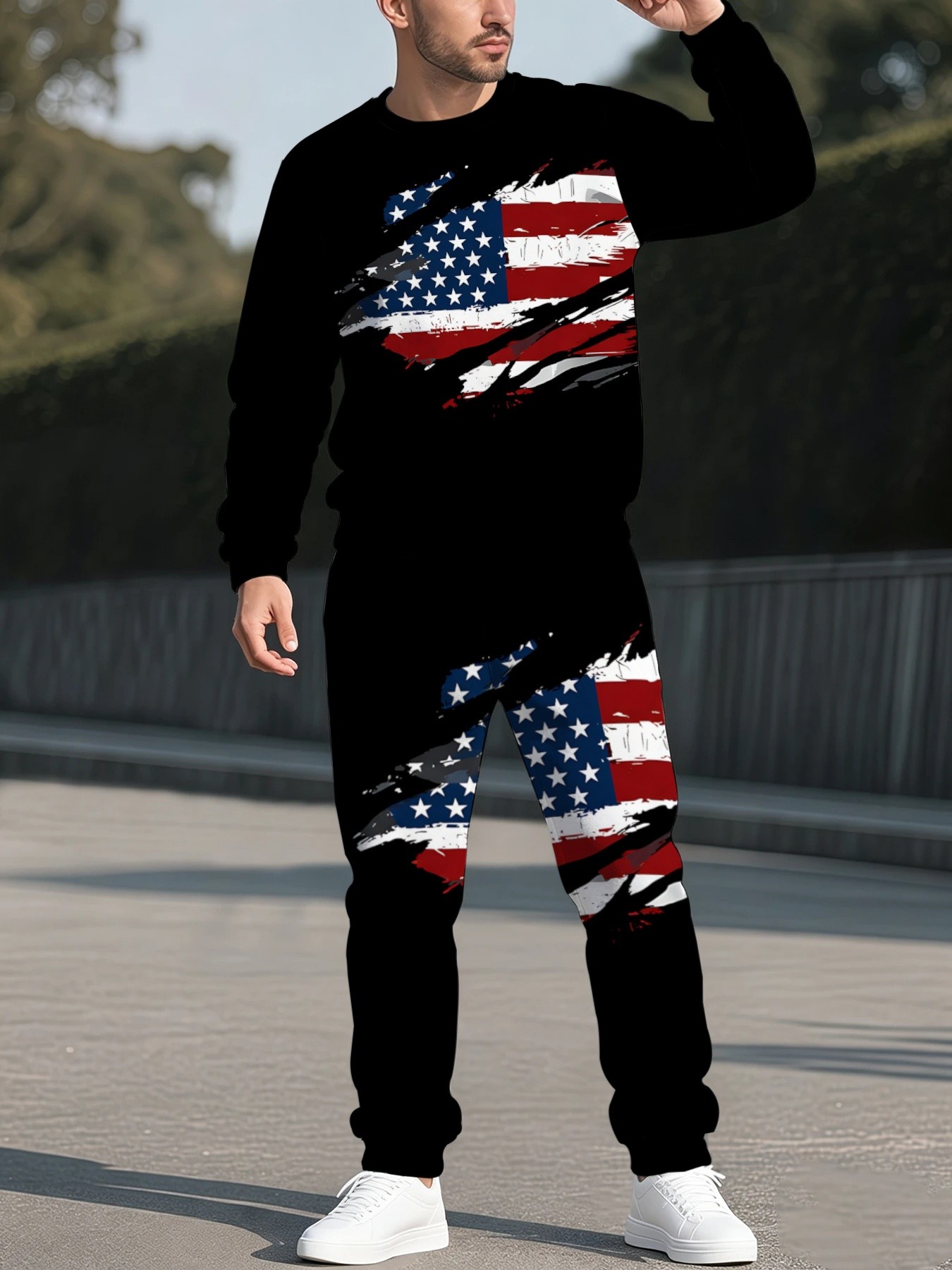 Street Fashion American - ชุดเสื้อสเวตเตอร์คอกลมพิมพ์ลาย 3 มิติ สไตล์สปอร์ตสตรีทอเมริกัน แฟชั่นลำลอง คอลเลกชันใหม่ฤดูใบไม้ร่วงและฤดูหนาว
