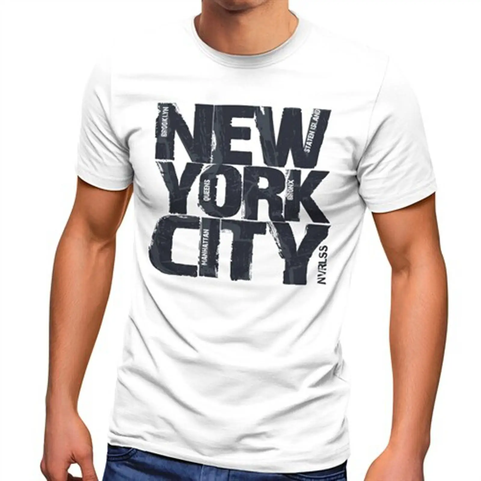 Street Style New York Fashion - เสื้อยืดผู้ชายลายพิมพ์ตัวอักษร New York City แฟชั่นสตรีทสไตล์ Neverless