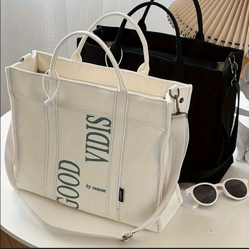 Tote Bag Canvas Print - ผ้าใบพิมพ์ลายตัวอักษรกระเป๋ากระเป๋าสะพายไหล่สายกว้างสบายกระเป๋าอเนกประสงค์สำหรับไปโรงเรียนท่องเที่ยวช้อปปิ้ง