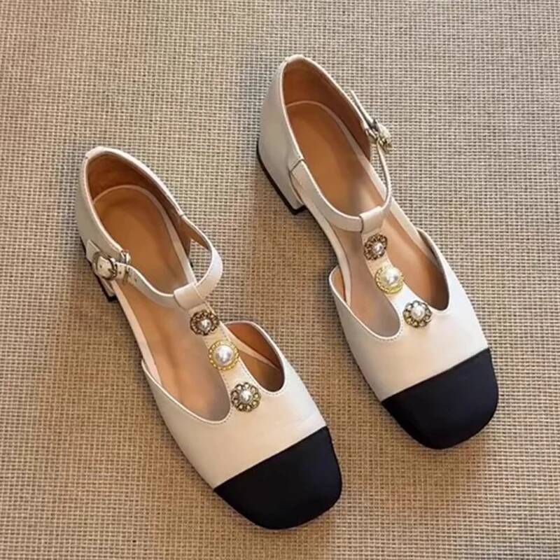 Street Fashion Women - รองเท้าส้นสูงหัวเหลี่ยมสำหรับผู้หญิง รองเท้าแฟชั่นฤดูร้อน ดีไซน์ใหม่ รองเท้าปาร์ตี้แบบมีหัวเข็มขัด รองเท้าส้นสูงผู้หญิง