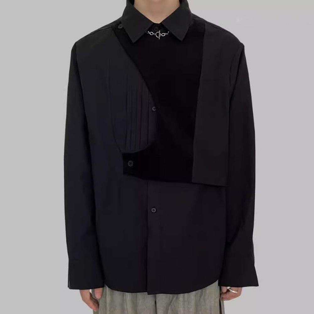 Street Fashion In Chinese - เสื้อเชิ้ตแขนยาวผู้ชายสไตล์จีนย้อนยุคแฟชั่นสุดฮิตแนวสตรีทลำลองหลวมๆ คอลเลคชั่นฤดูใบไม้ผลิ 2026 ลายปะติดปะต่อ