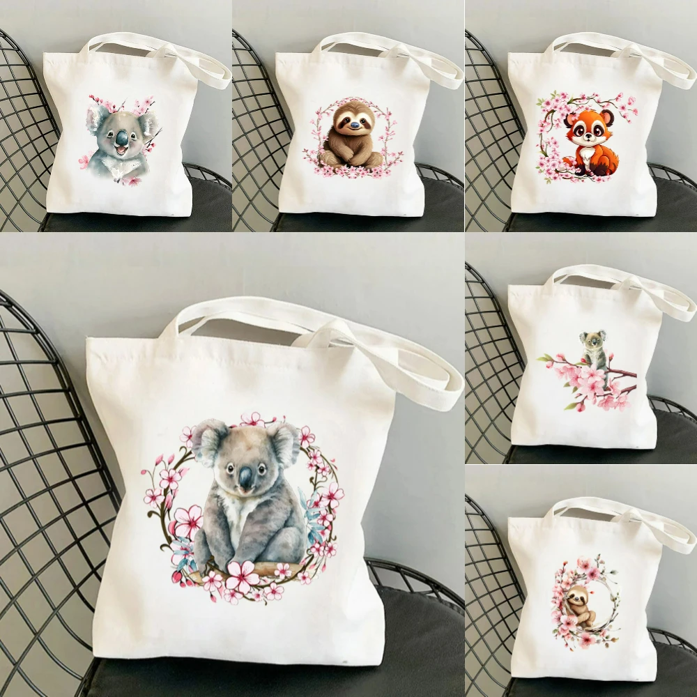 Tote Bag Canvas Print - กระเป๋าผ้าแคนวาสพิมพ์ลายโคอาล่าเชอร์รี่บลอสซอม 1 ใบ เป็นมิตรกับสิ่งแวดล้อม ใช้ซ้ำได้ ขนาดใหญ่