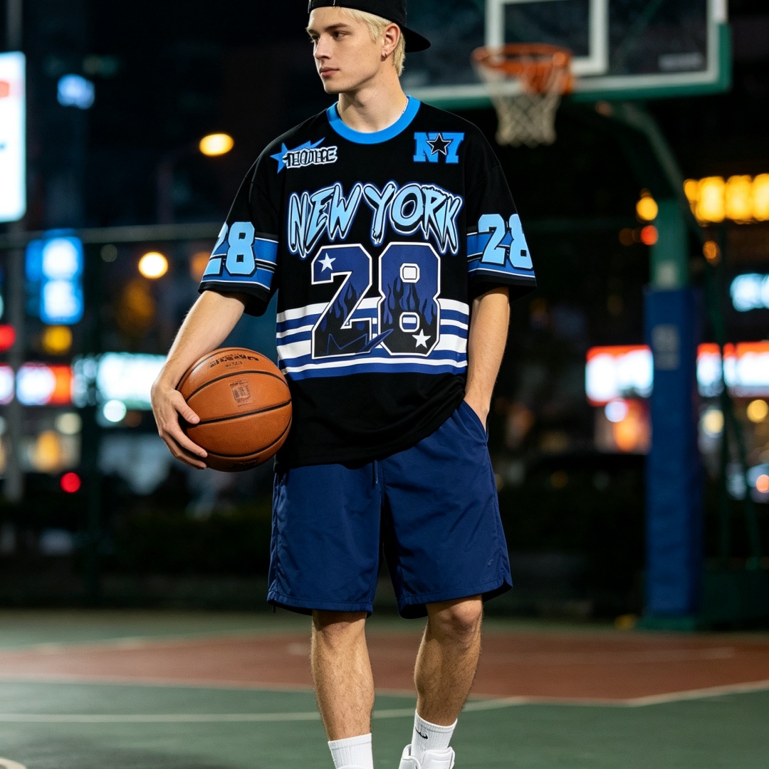 Street Style New York Fashion - เสื้อยืดฤดูร้อนของผู้ชาย นิวยอร์ก ลีเตอร์ กราฟฟิกแขนสั้นเสื้อยืดกีฬาทรงหลวมสำหรับ Y2K สตรีทสไตล์แฟชั่นสวมใส่สบายๆ