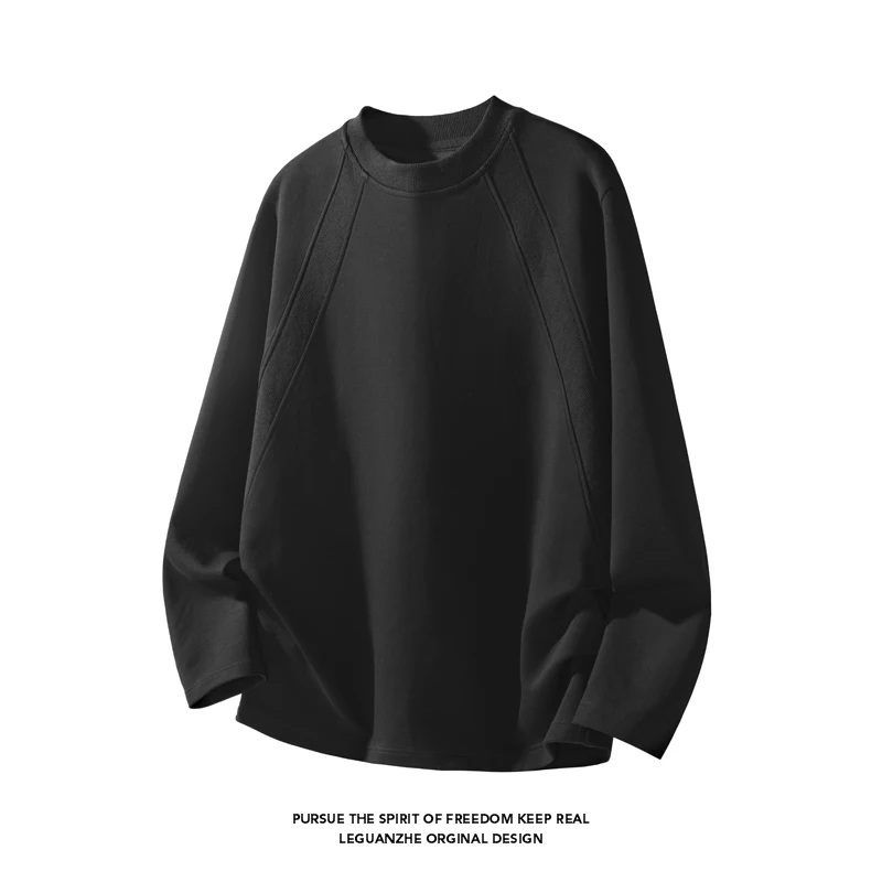 Street Fashion China - เสื้อยืดแขนยาวคอกลมทรงโอเวอร์ไซส์สำหรับผู้ชาย ดีไซน์ตะเข็บแร็กแลน ผ้าบางเบา เหมาะสำหรับการแต่งกายลำลองในชีวิตประจำวัน