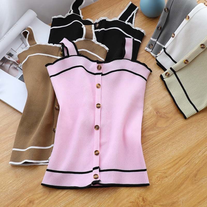 ใหม่ถักถังปุ่มด้านบน Crop Tops - Street Fashion Style Youtube บทวิจารณ์และราคา