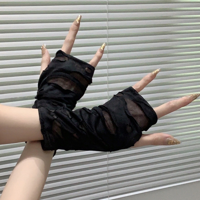 ปลอกแขนกันแดดแบบตาข่ายขาดๆ สไต - Street Fashion Outfit Girl บทวิจารณ์และราคา