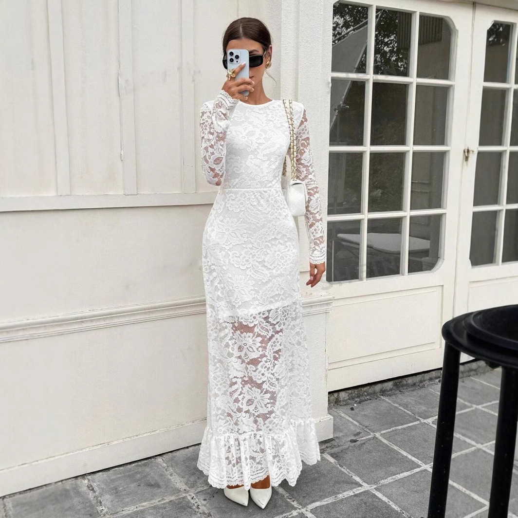 ชุดเดรสผู้หญิงแขนยาวลูกไม้แฟชั - Street Fashion Look บทวิจารณ์และราคา