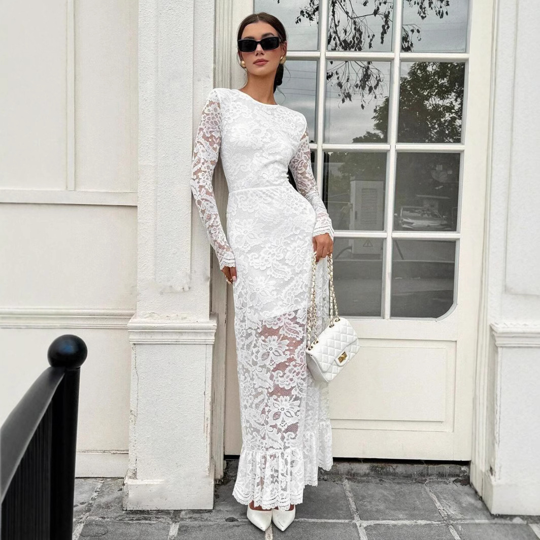 ชุดเดรสผู้หญิงแขนยาวลูกไม้แฟชั - Street Fashion Look บทวิจารณ์และราคา