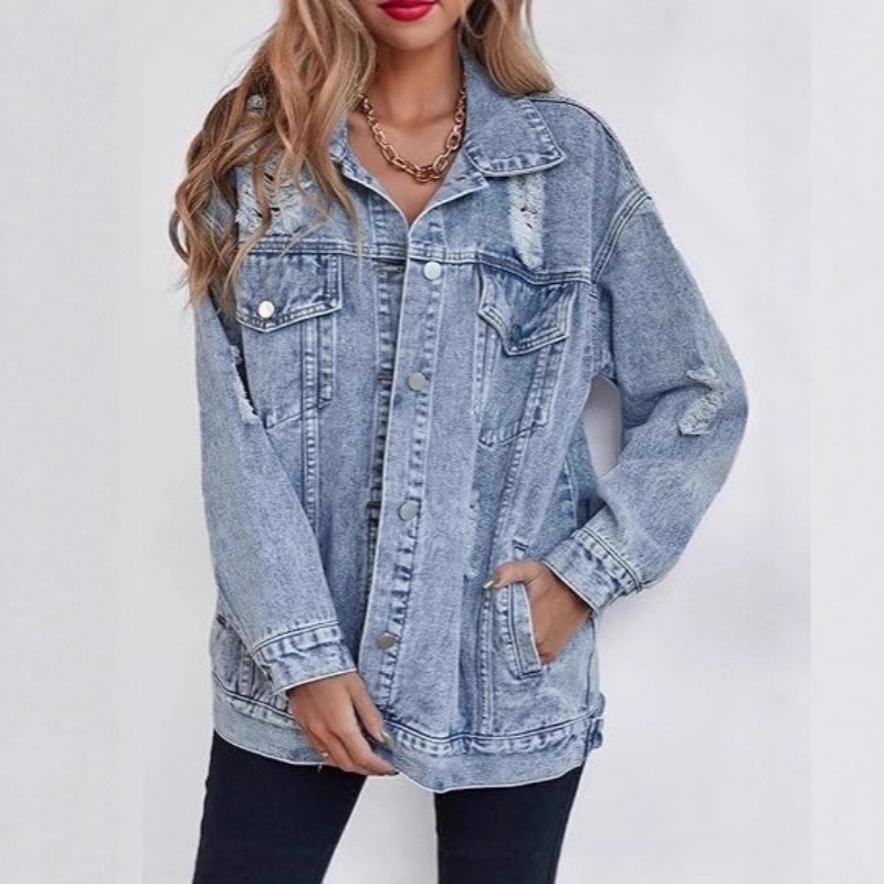 เสื้อแจ็คเก็ตยีนส์ขาดๆ สำหรับผ - Street Fashion Look บทวิจารณ์และราคา