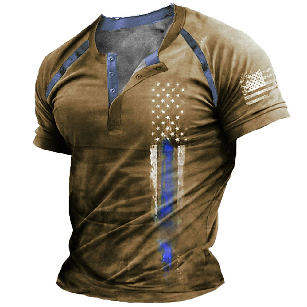 เสื้อเชิ้ตเฮนรี่พิมพ์ลายธงชาติ - Street Fashion American บทวิจารณ์และราคา