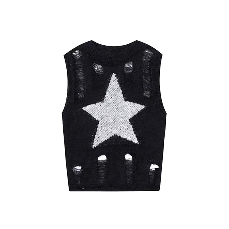 เสื้อกล้ามทรงสั้นพิมพ์ลายดาวสไ - Street Fashion Outfit Girl บทวิจารณ์และราคา