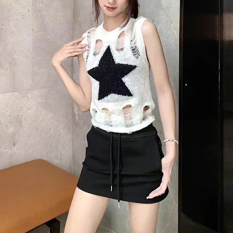 เสื้อกล้ามทรงสั้นพิมพ์ลายดาวสไ - Street Fashion Outfit Girl บทวิจารณ์และราคา