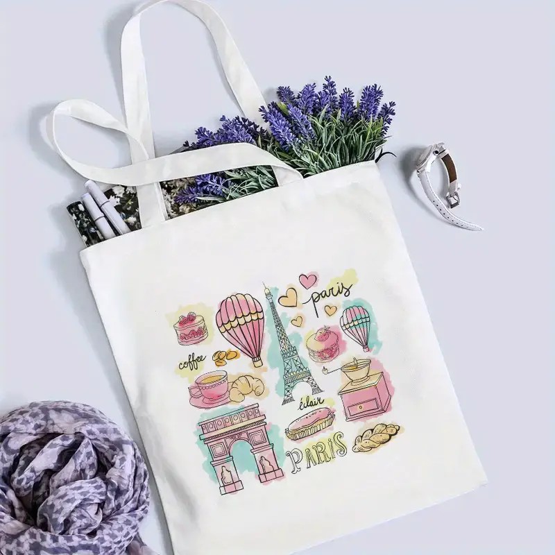กระเป๋าเดินทางลายปารีสสำหรับผู - Tote Bag Canvas Print บทวิจารณ์และราคา
