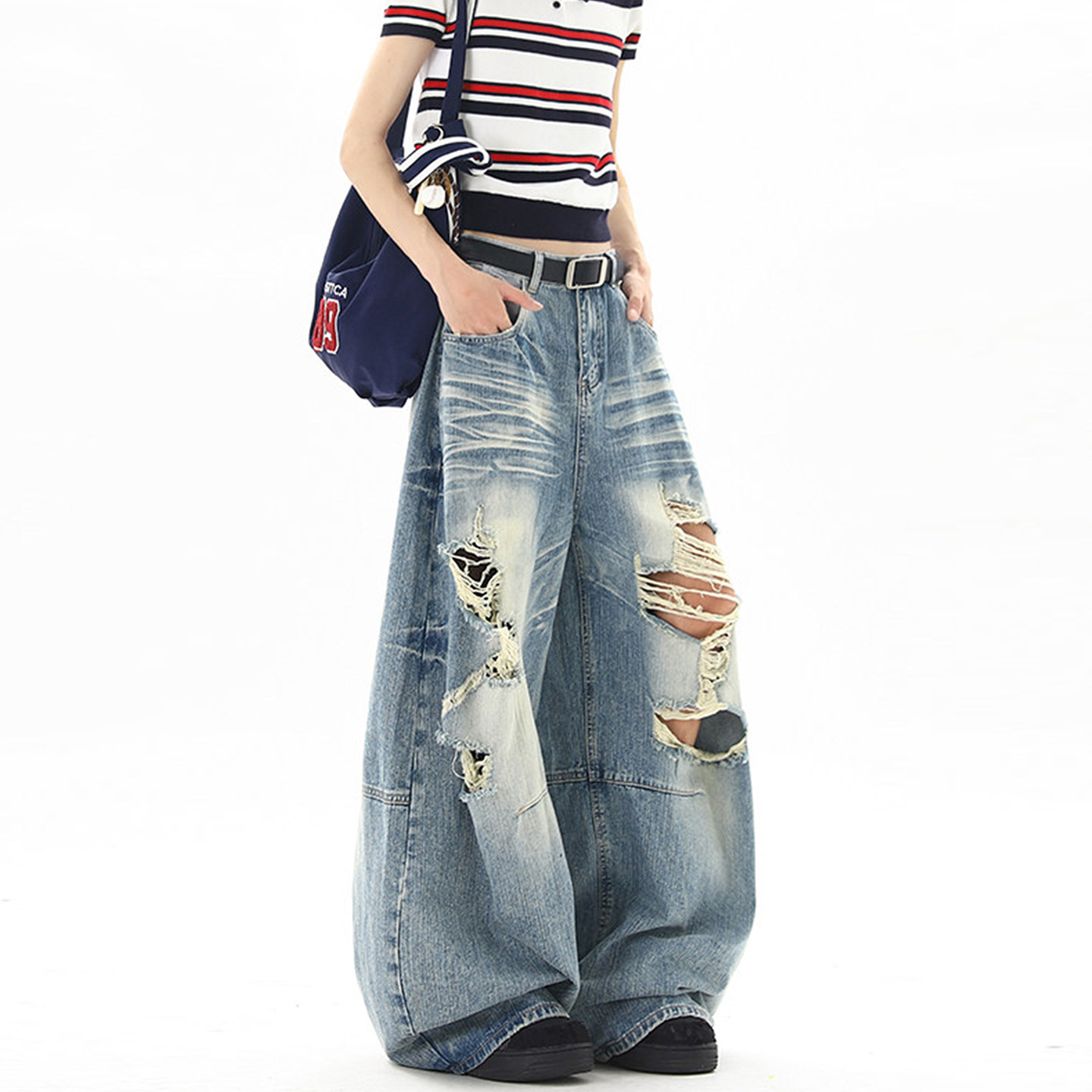 กางเกงยีนส์ขาดสไตล์อเมริกันสำห - Street Fashion American บทวิจารณ์และราคา