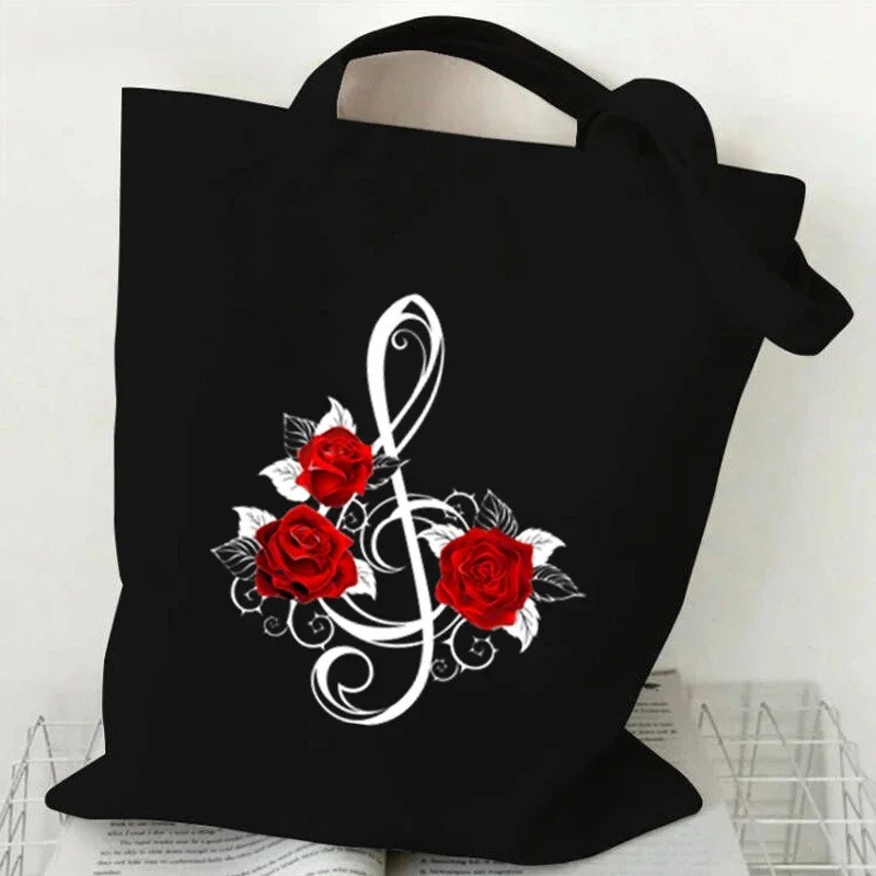 โน้ตดนตรี ลายหัวใจ กระเป๋าผ้าแ - Tote Bag Canvas Print บทวิจารณ์และราคา