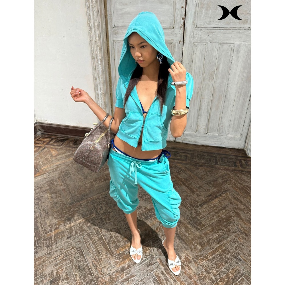 เสื้อฮู้ดซิปแขนสั้นสไตล์สาวสปอ - Street Fashion Women บทวิจารณ์และราคา